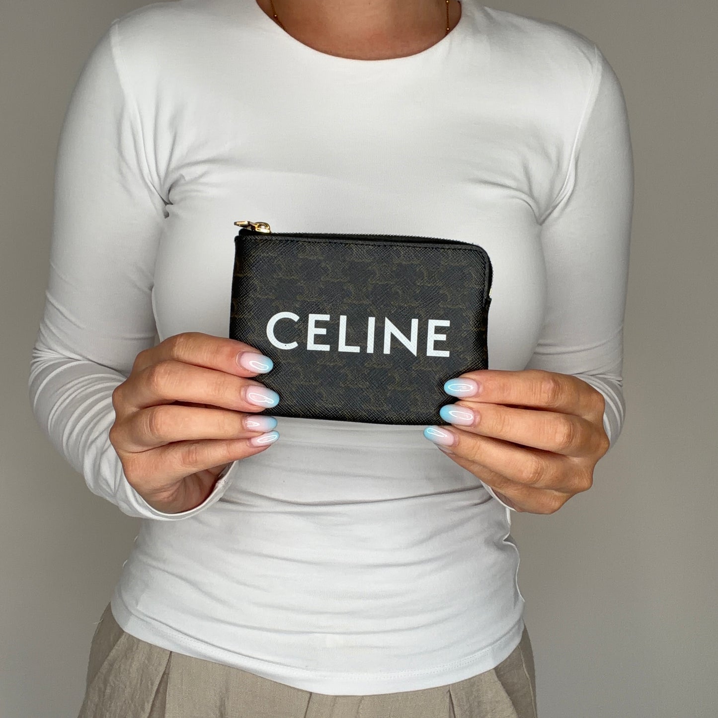 Celine Coin/Key Pouch Logo Canvas