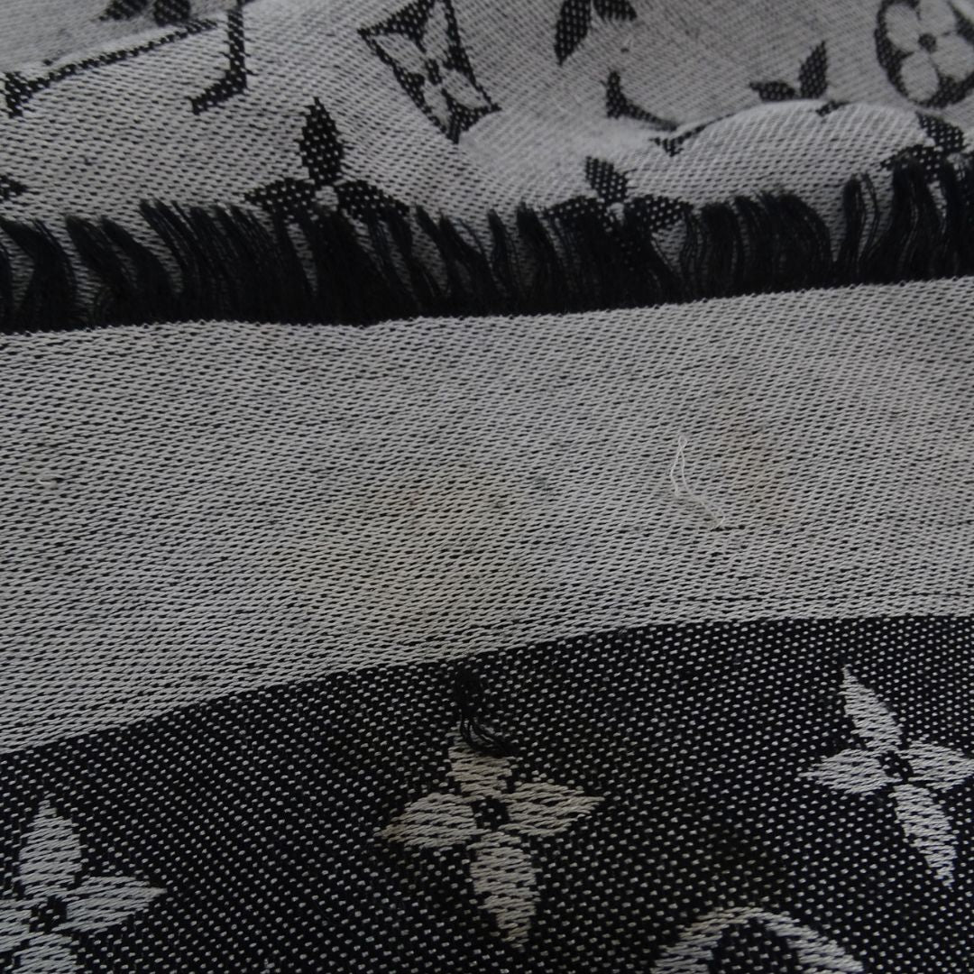 Louis Vuitton Shawl Monogram Silk & Wool Black & Silver