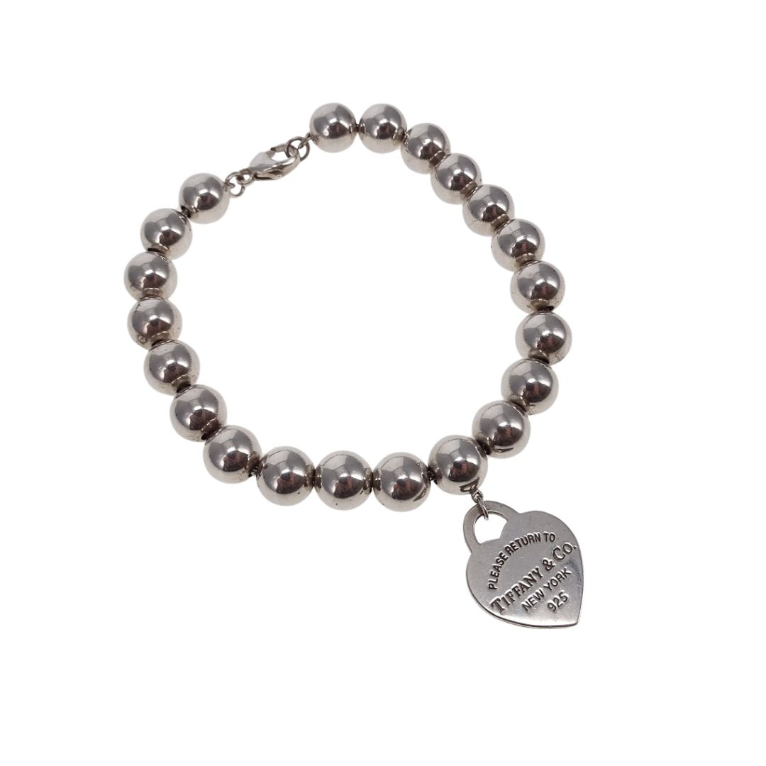 Tiffany & Co RTT Heart Tag Beaded Bracelet Sterling Silver