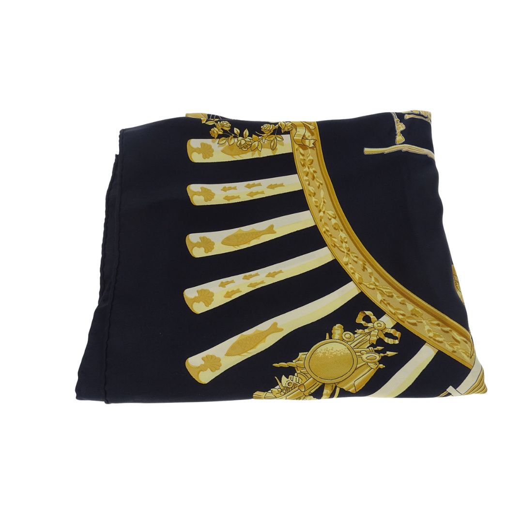Hermes La Marine A Rames 90cm Silk Scarf Vintage
