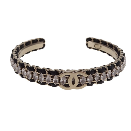 Chanel Strass and Leather Woven Thin Cuff (S) 2023
