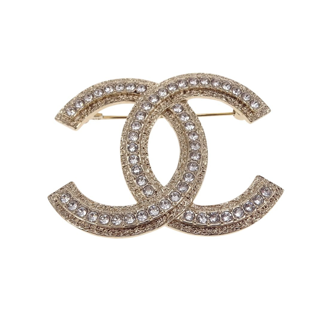 Chanel Brooch CC Goldtone and Crystal 2023