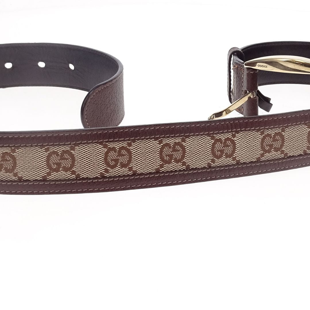 Gucci Belt GG Canvas and Brown Leather 90cm
