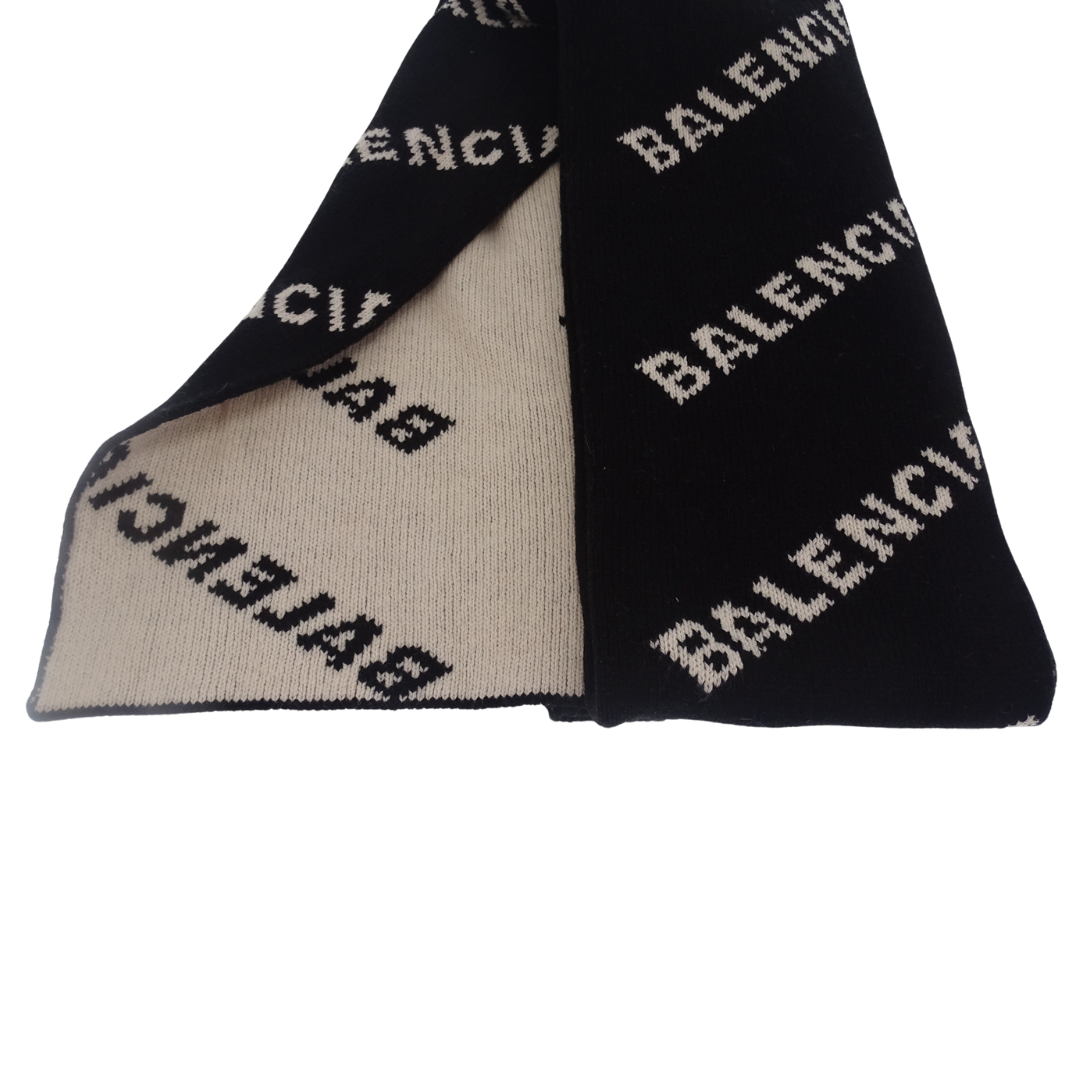Balenciaga Black/White Wool Blend Logo Intarsia Scarf