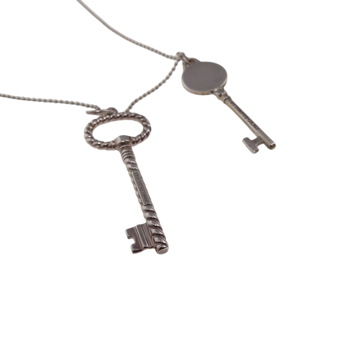 Tiffany & Co RTT Double Key Pendant on Beaded Chain Sterling Silver