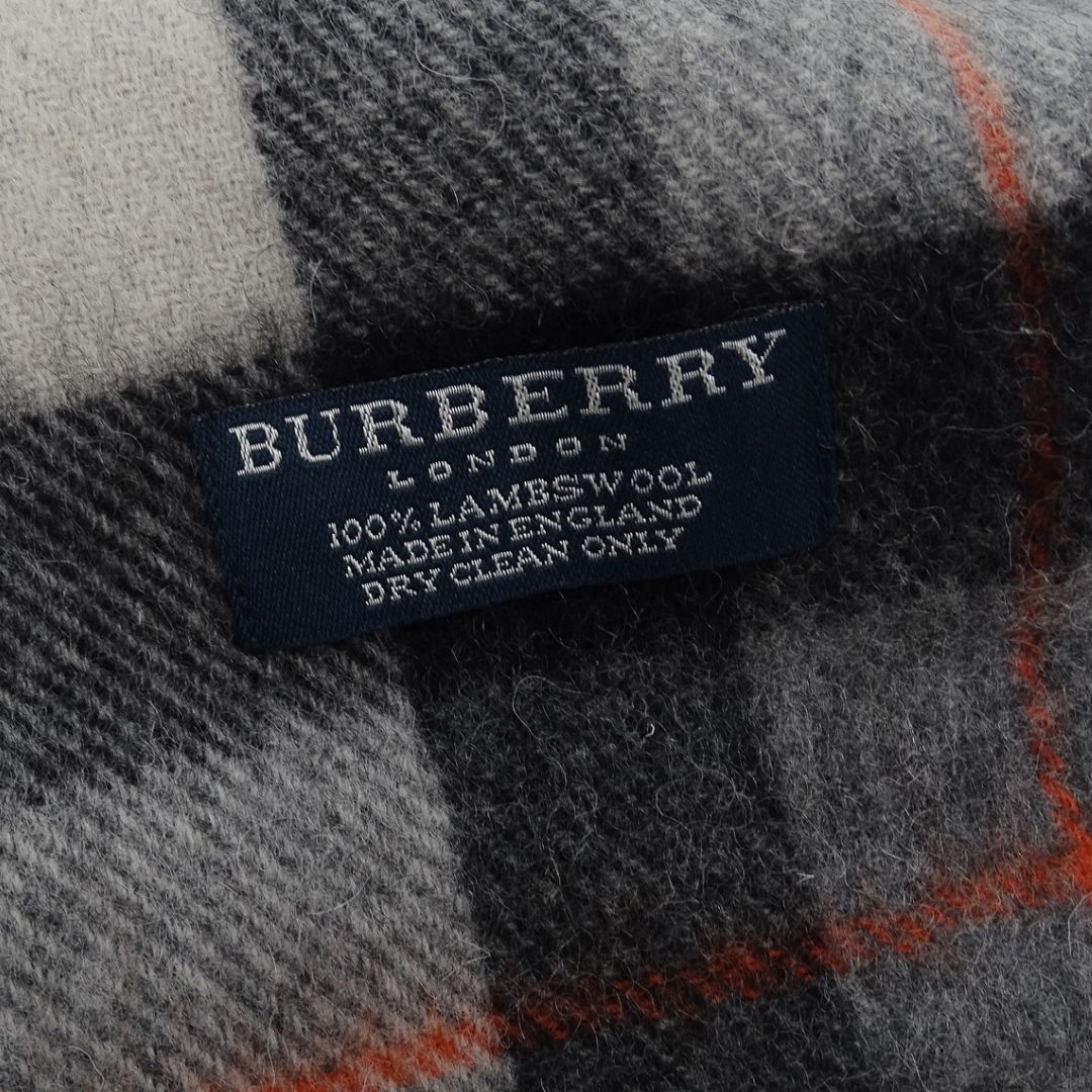 Preowned Burberry Scarf Grey Orange Check Lambswool | Free