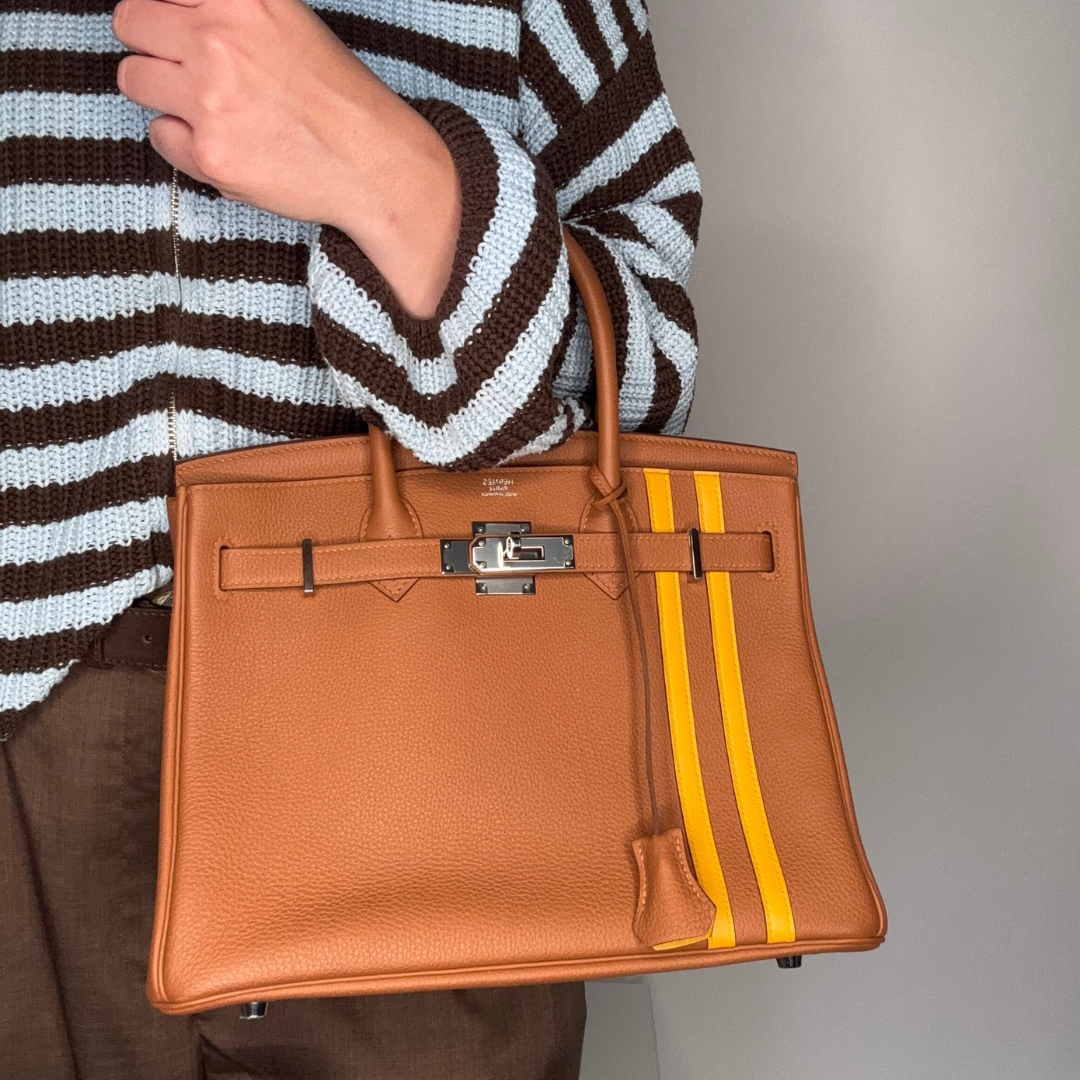 Hermes Birkin 30 Officier Gold Togo leather & Jaune Ambre Swift PHW 2018