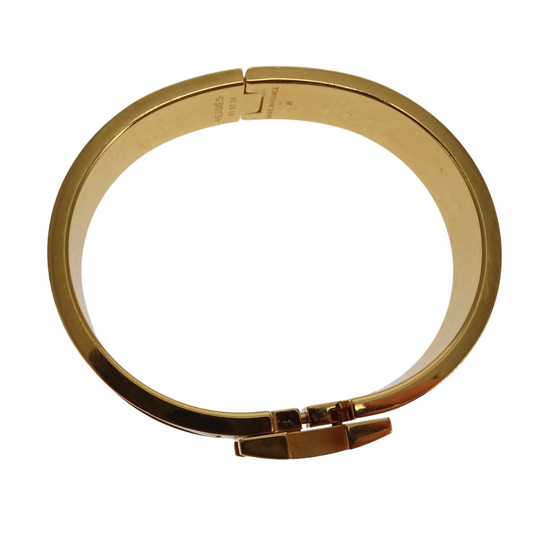 Hermes Clic H Bracelet Marron Glace Petit Modele Gold