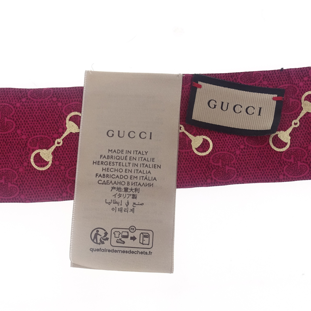 Gucci Burgundy 100% Silk GG and Gold horsebit Print Neck Tie