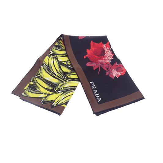 Prada Silk Scarf 55cm Banana and Flower Print