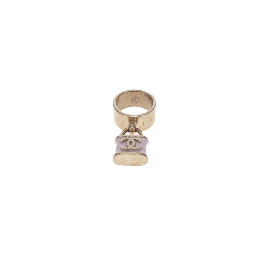Chanel Goldtone and Pink Resin Padlock Ring (Very Small)