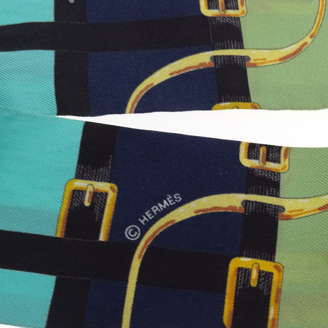 Hermes Silk Twilly Buckles & Straps Green & Blue