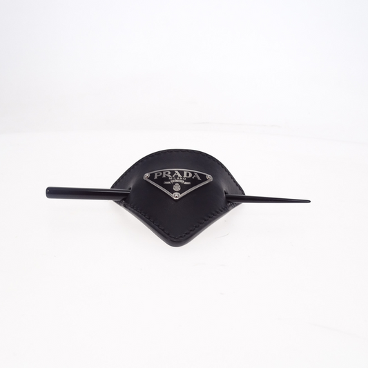 Prada Black Leather Hair Clip