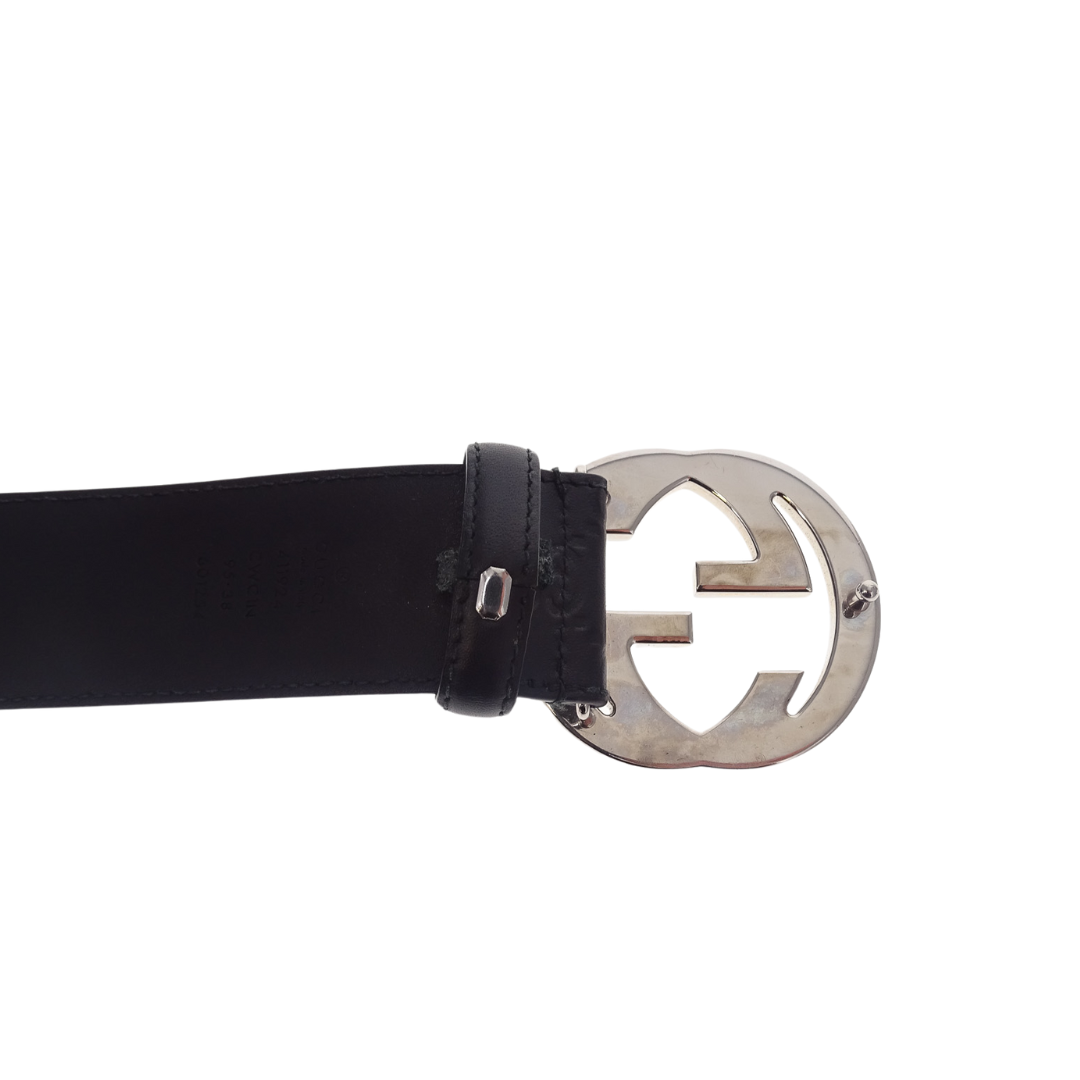 Gucci Black Guccissima Leather SHW GG Belt 95cm