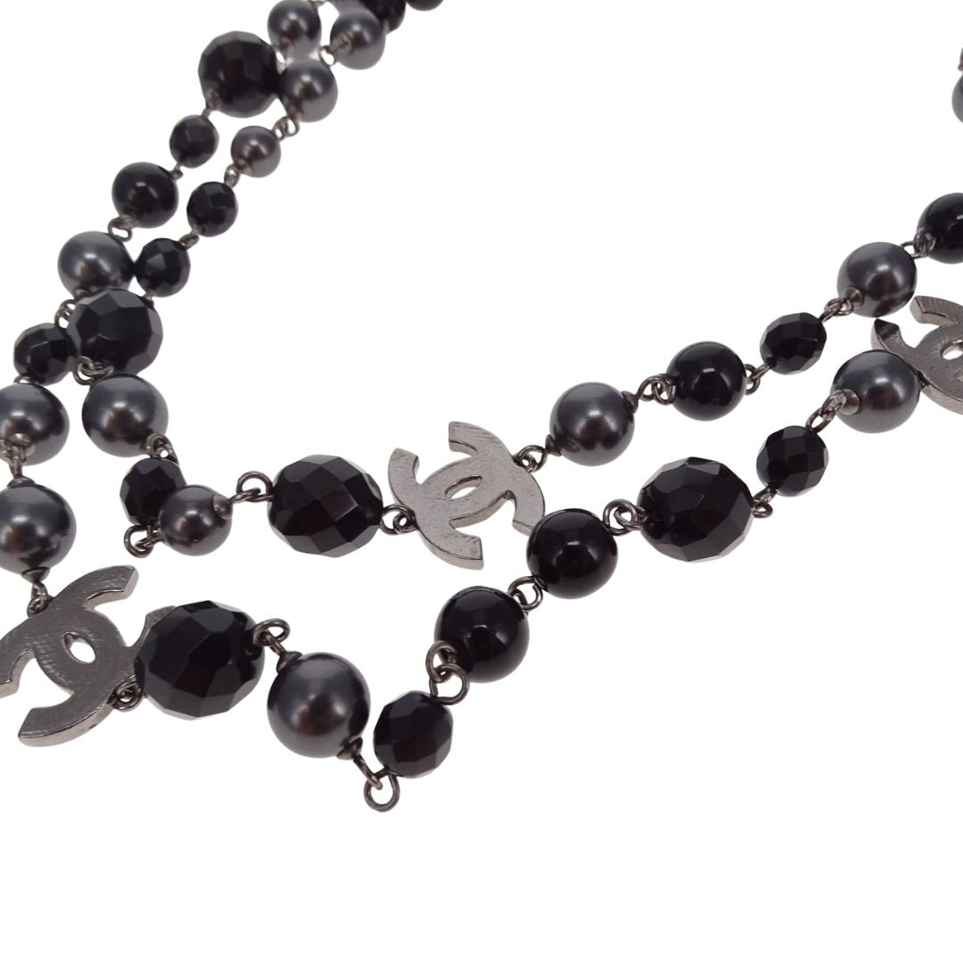 Chanel Costume Necklace In Onyx & Gunmetal Pearl & Bead 2008