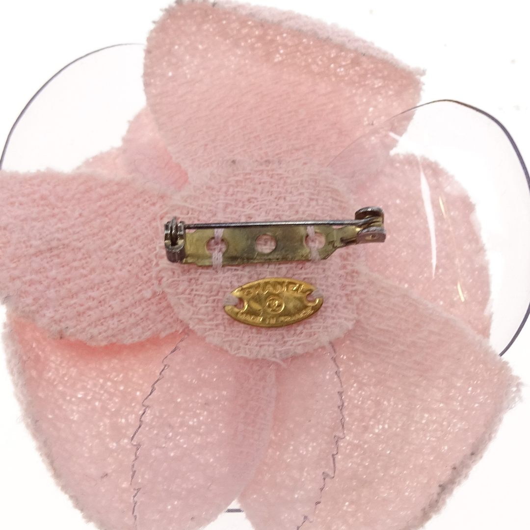 Chanel Camellia Brooch Pink Tweed and PVC