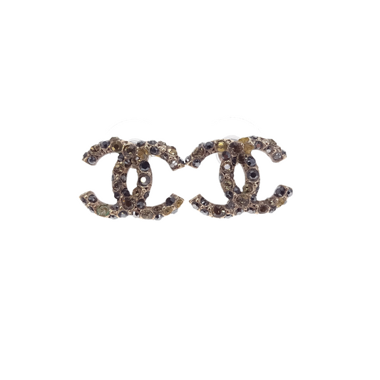 Chanel Amber and Black Diamante Detail CC Earrings 2007