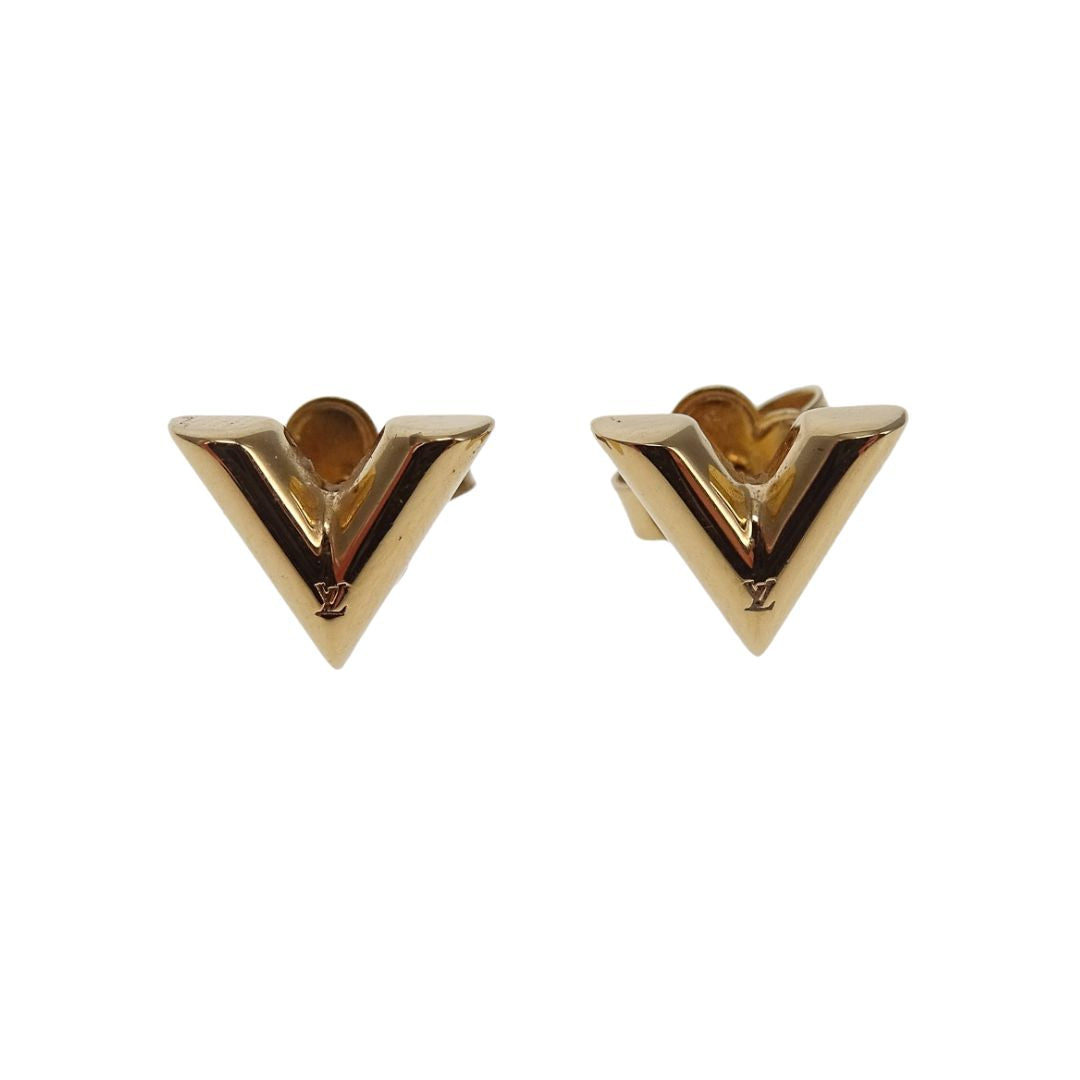 Louis Vuitton Essential V Stud Earrings Goldtone