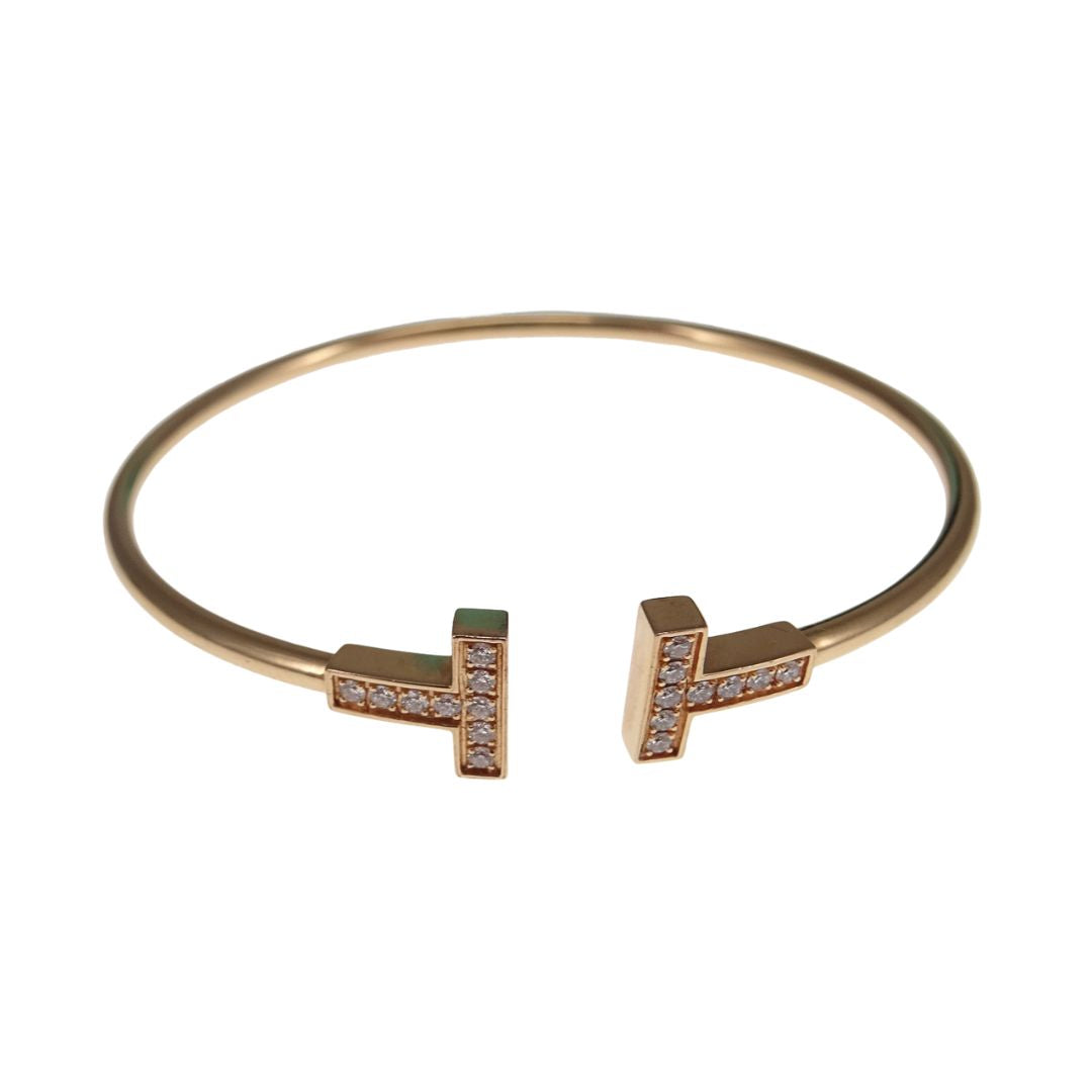 Tiffany & Co T Wire Bracelet 18k Rose Gold and Diamond