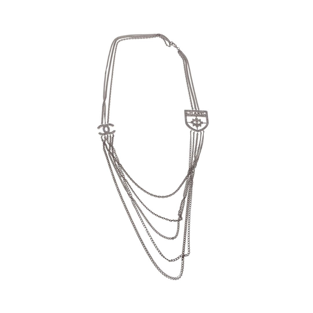 Chanel 2017 Multi-Chain CC Crest Shield Medallion Necklace  Silvertone 2017