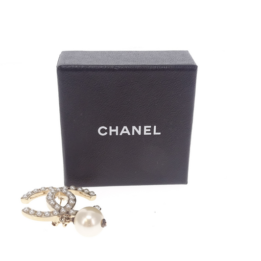 Chanel Goldtone Pearl Drop CC Brooch 2010