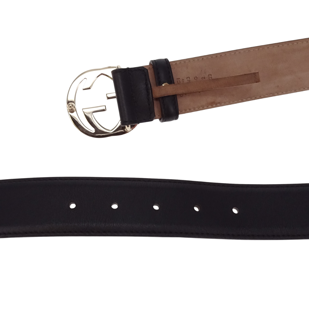 Gucci Interlocking G Gold Buckle Black Belt 80cm