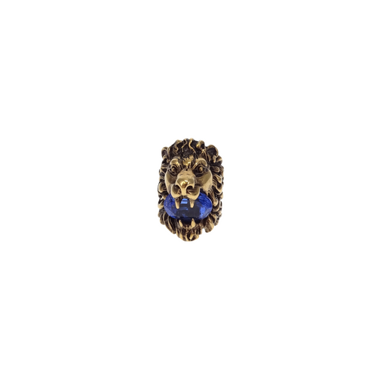 Gucci Blue Crystal Goldtone Lion Head Cocktail Ring
