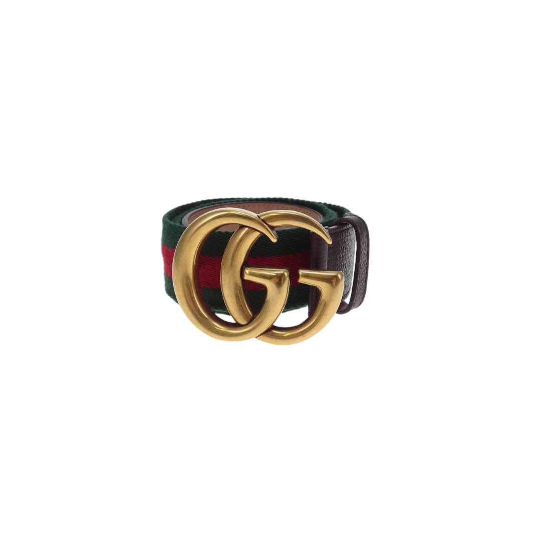 Gucci GG Buckle Gold Web Belt 90 36