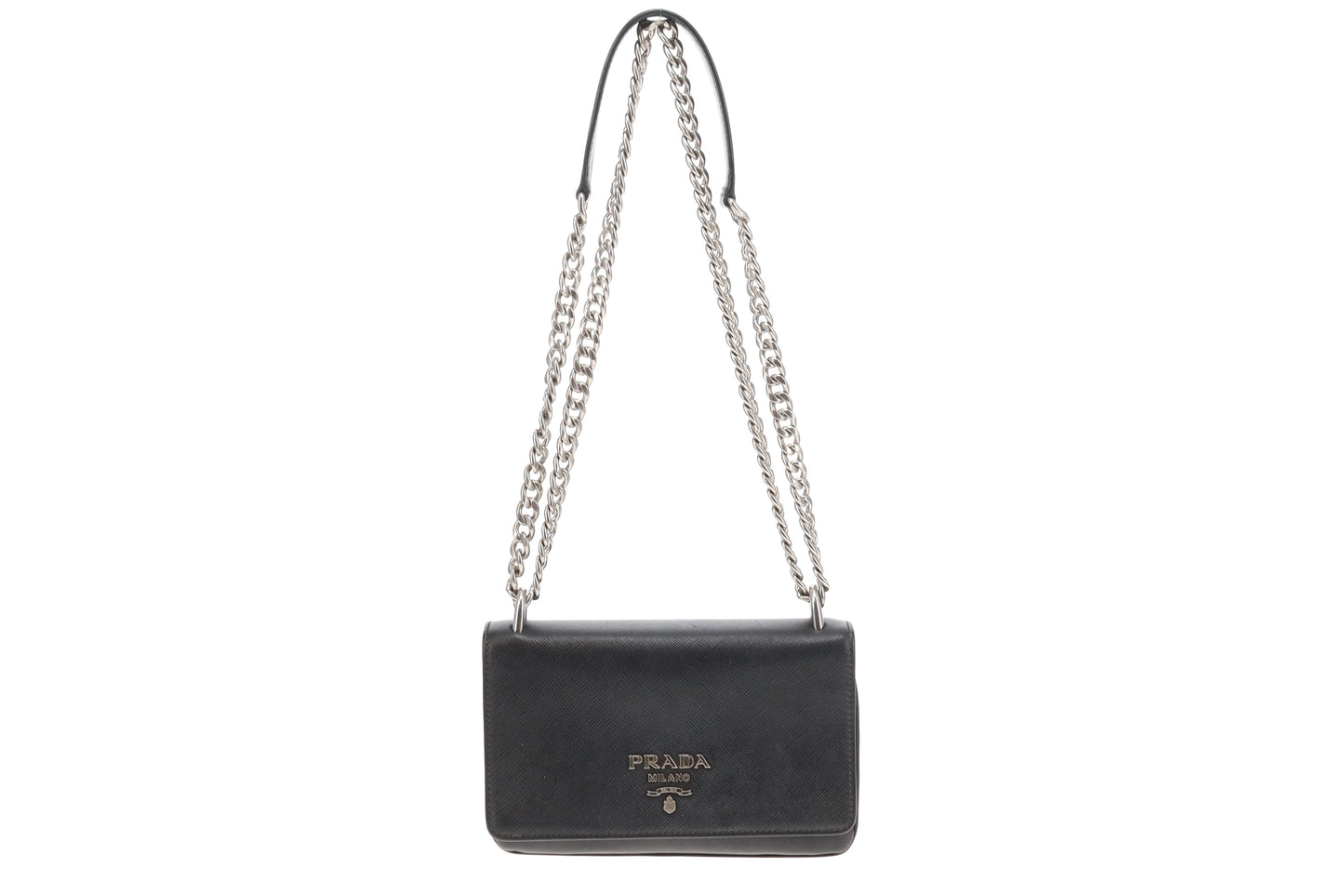 Prada Saffiano & Calf Leather Small Chain Crossbody Black