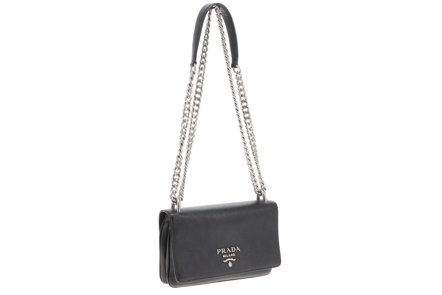 Prada Saffiano & Calf Leather Small Chain Crossbody Black