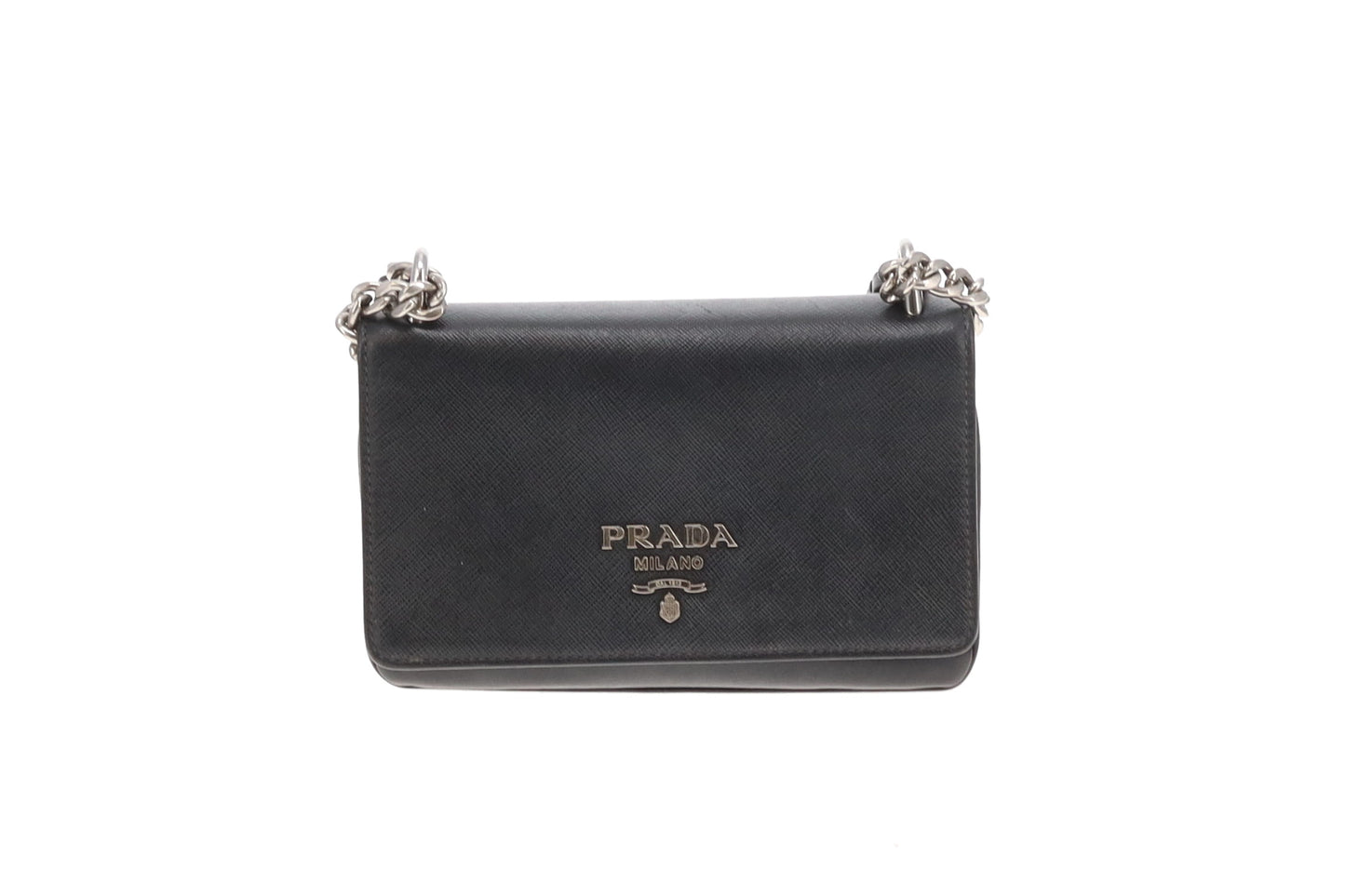 Prada Saffiano & Calf Leather Small Chain Crossbody Black