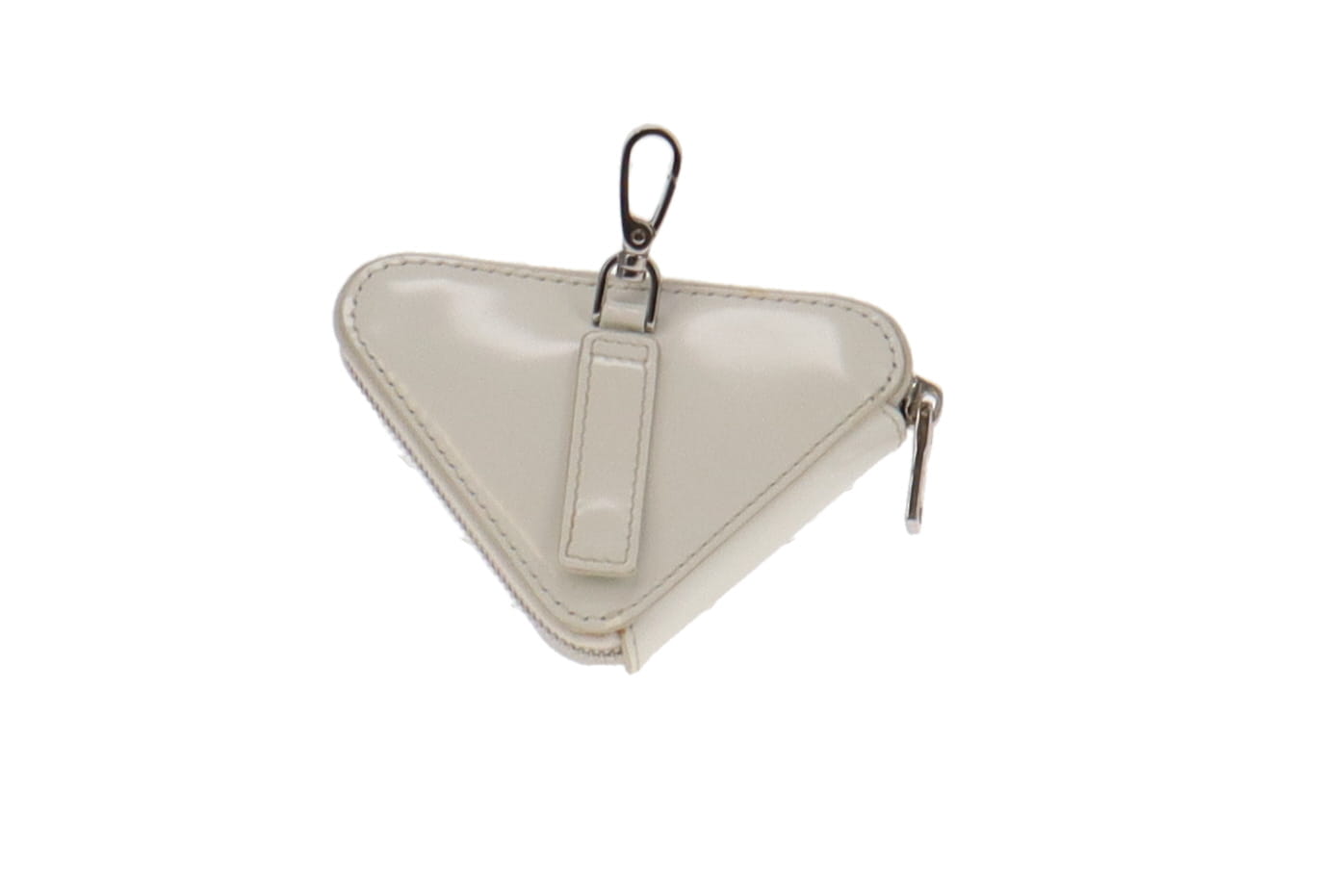 Prada White Brushed Leather Triangle Mini Pouch