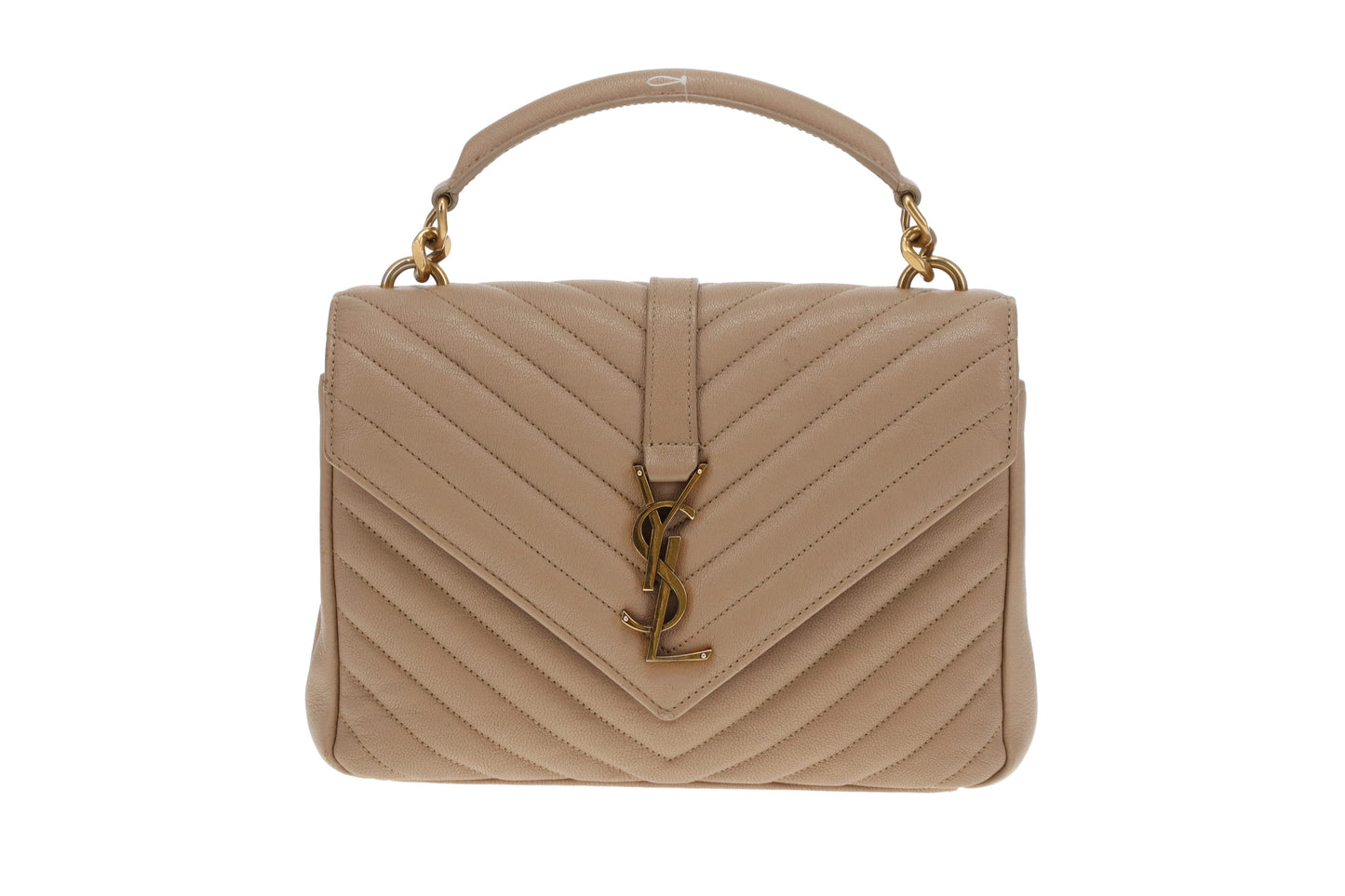 Saint Laurent College Bag In Dark Beige Leather