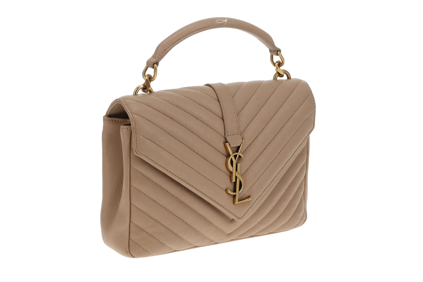 Saint Laurent College Bag In Dark Beige Leather