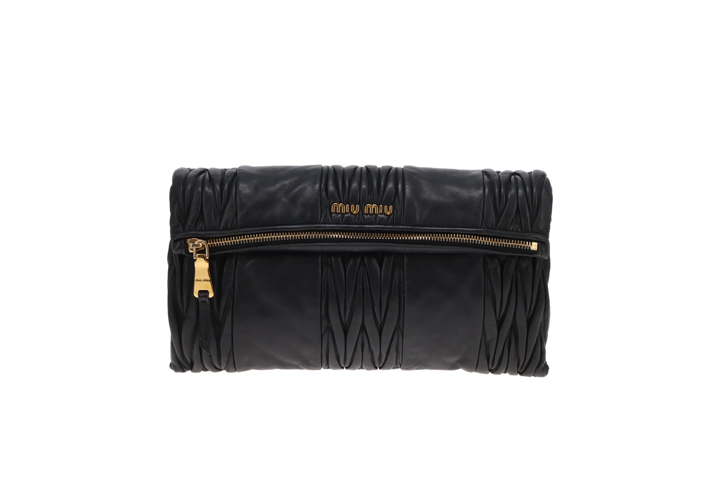 Miu Miu Two Way Crossbody Clutch Black Matelasse Leather