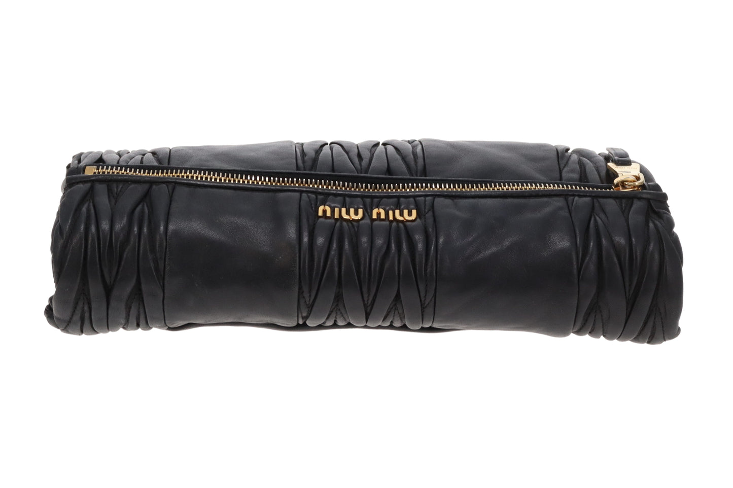 Miu Miu Two Way Crossbody Clutch Black Matelasse Leather