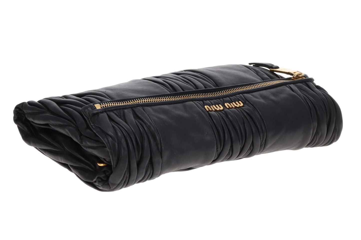 Miu Miu Two Way Crossbody Clutch Black Matelasse Leather