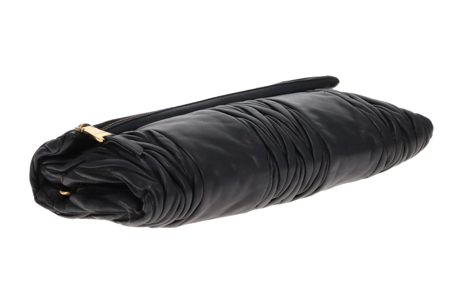 Miu Miu Two Way Crossbody Clutch Black Matelasse Leather