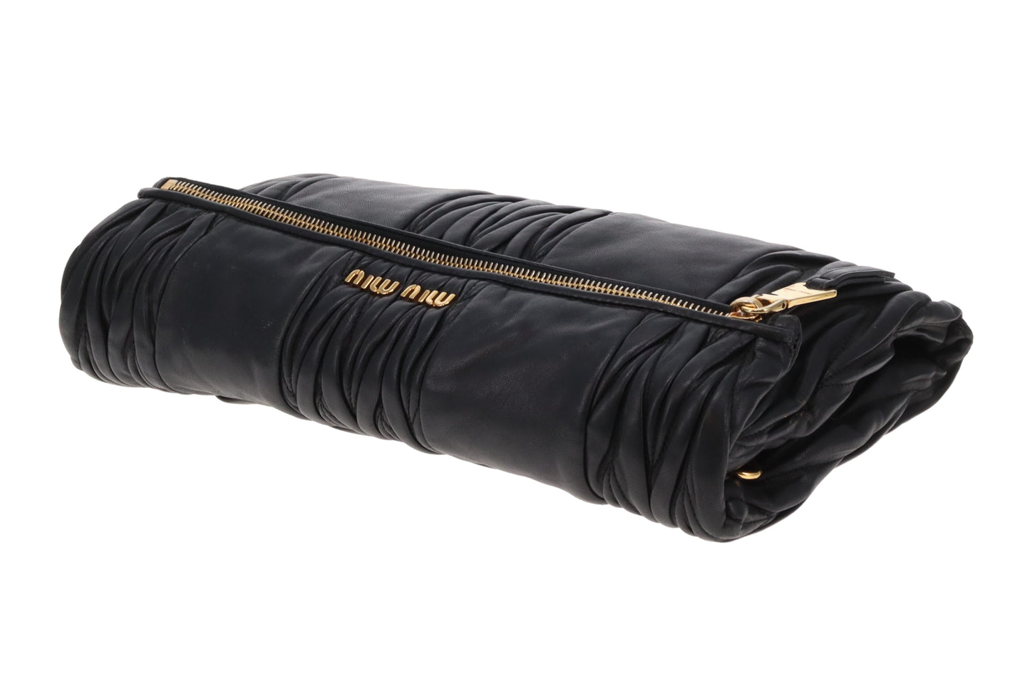 Miu Miu Two Way Crossbody Clutch Black Matelasse Leather