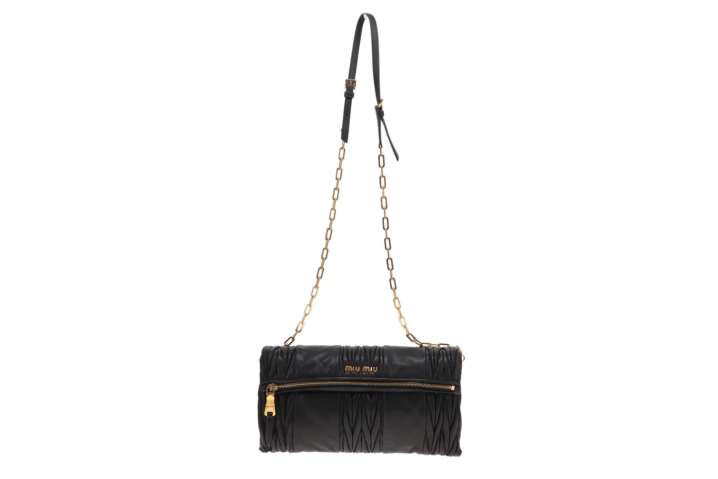 Miu Miu Two Way Crossbody Clutch Black Matelasse Leather