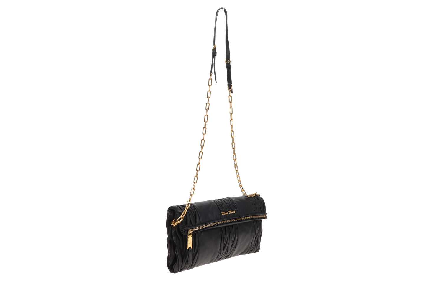 Miu Miu Two Way Crossbody Clutch Black Matelasse Leather