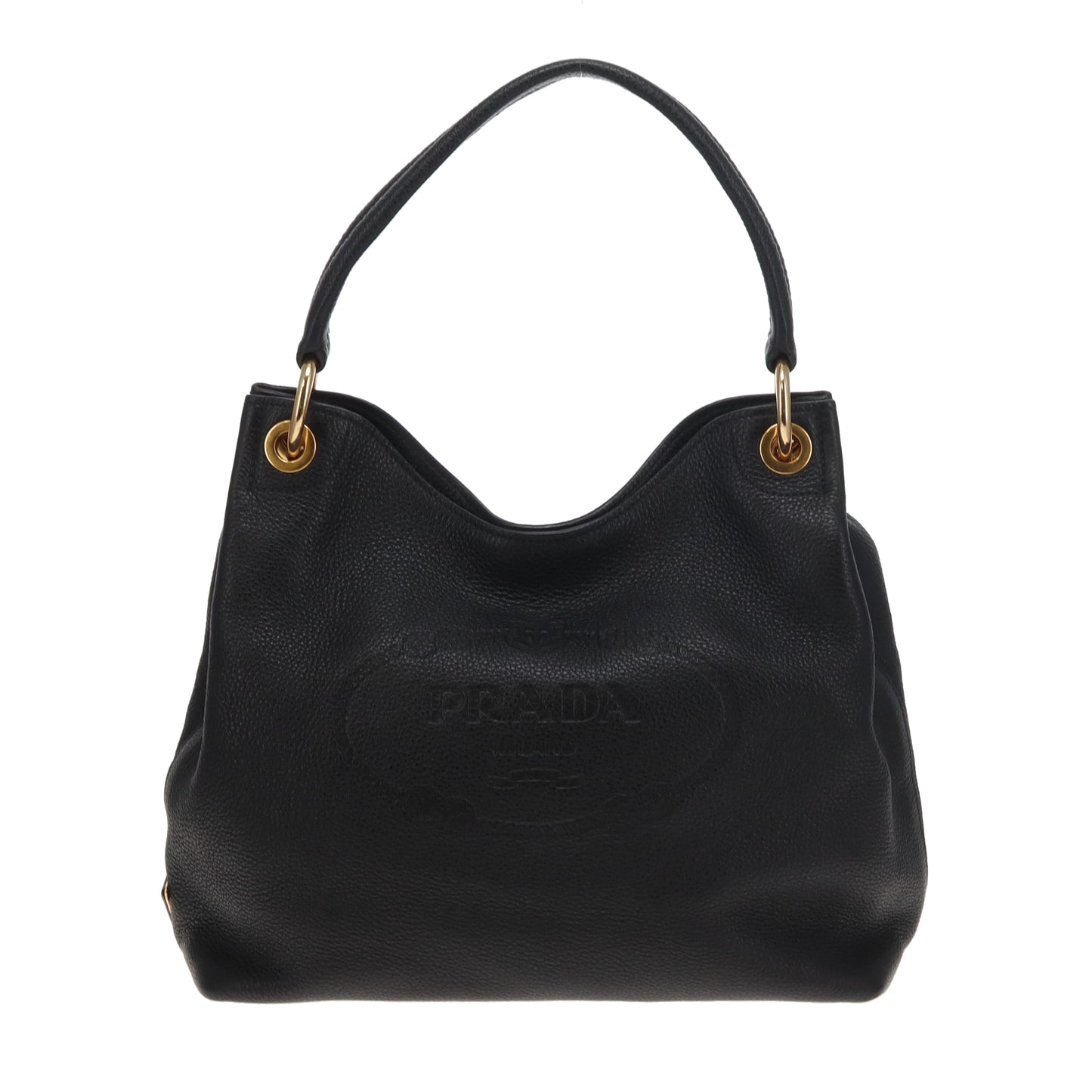 Prada Logo Embossed Shoulder Bag Black GHW