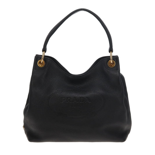 Prada Logo Embossed Shoulder Bag Black GHW
