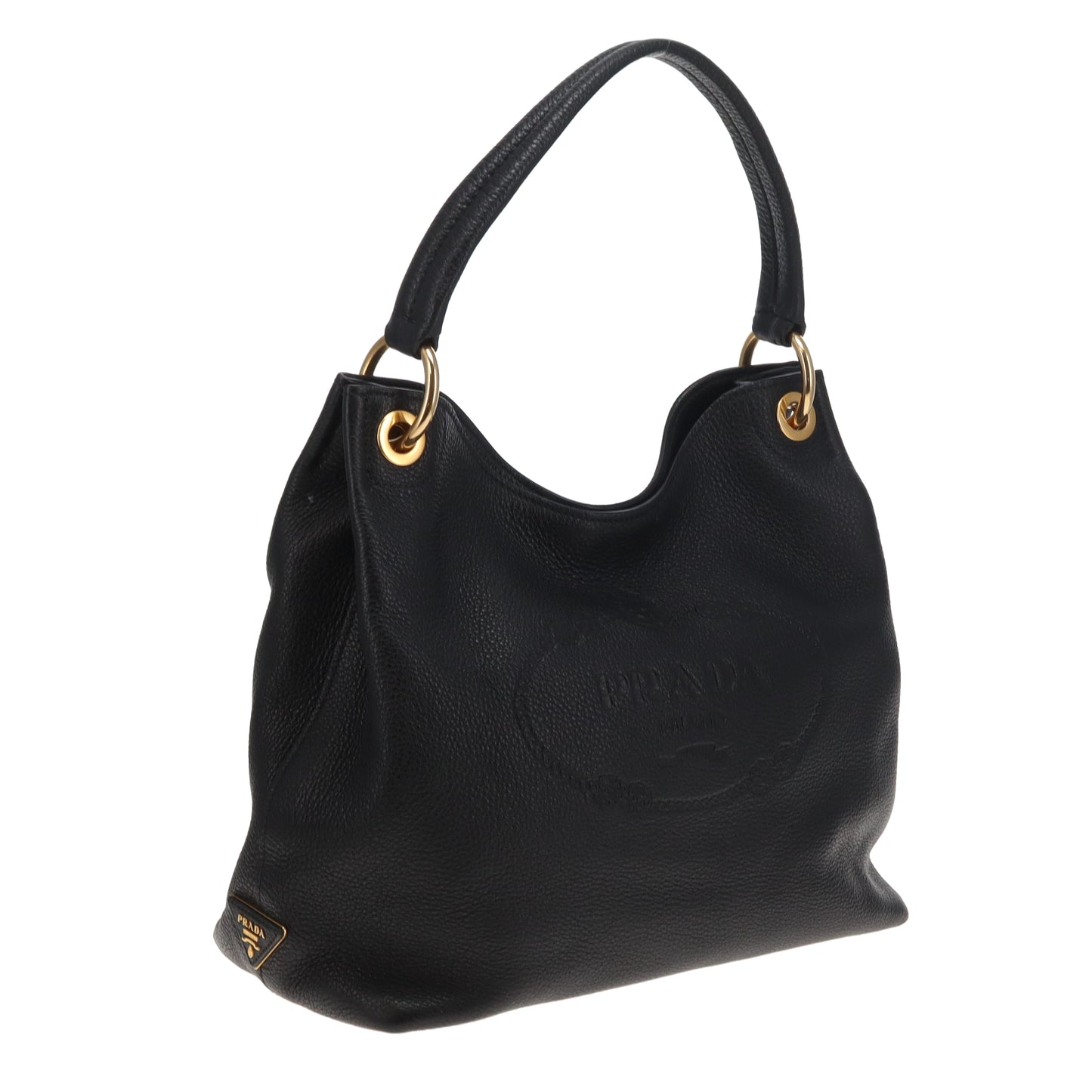 Prada Logo Embossed Shoulder Bag Black GHW