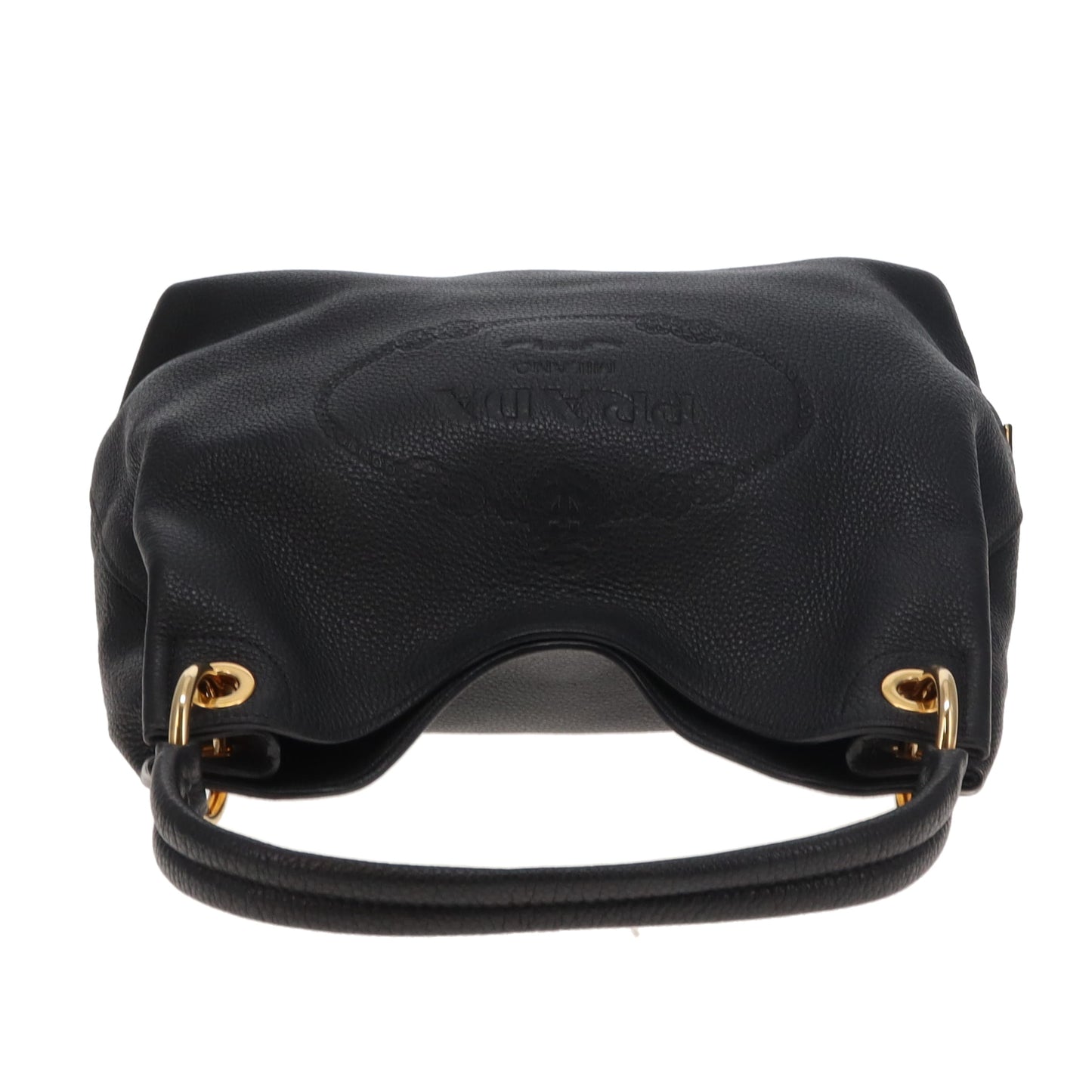 Prada Logo Embossed Shoulder Bag Black GHW