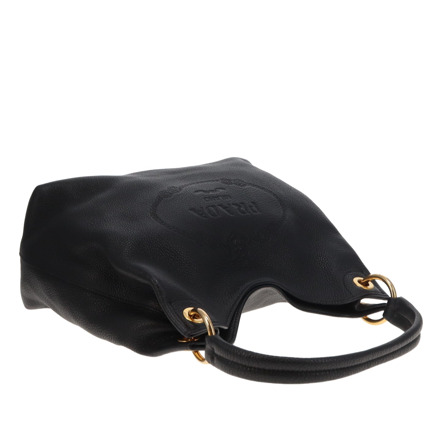 Prada Logo Embossed Shoulder Bag Black GHW