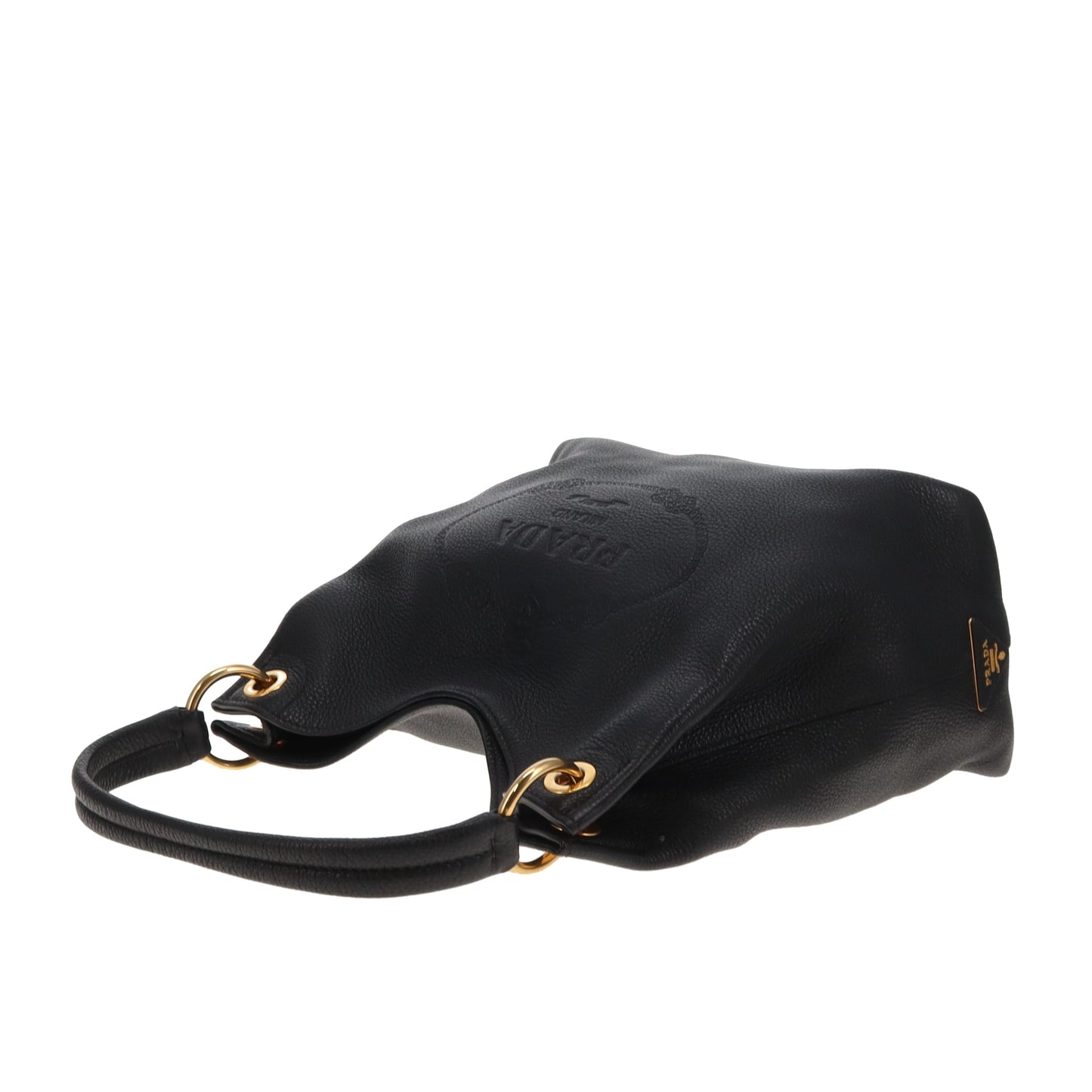 Prada Logo Embossed Shoulder Bag Black GHW