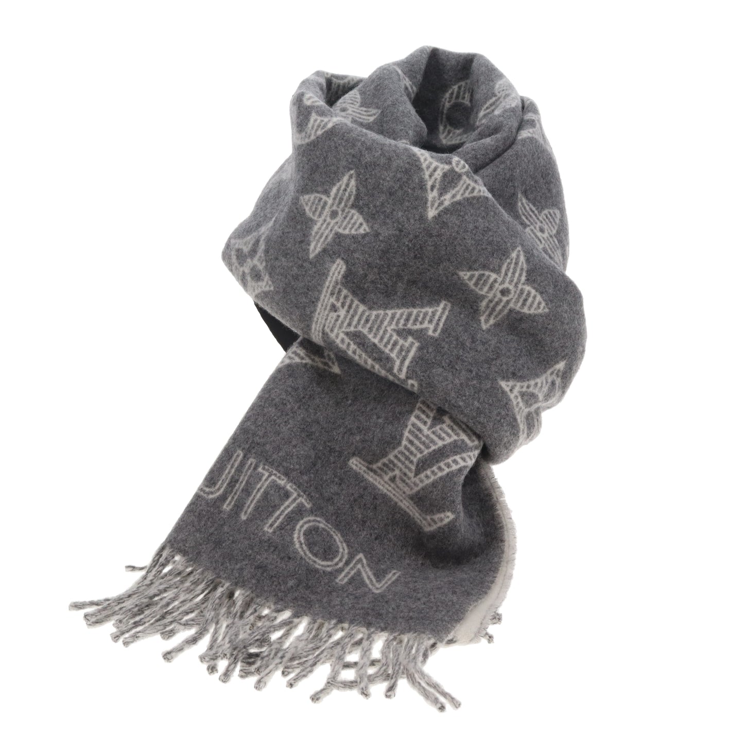 Louis Vuitton Shadow Scarf Grey 90% Wool 10% Cashmere