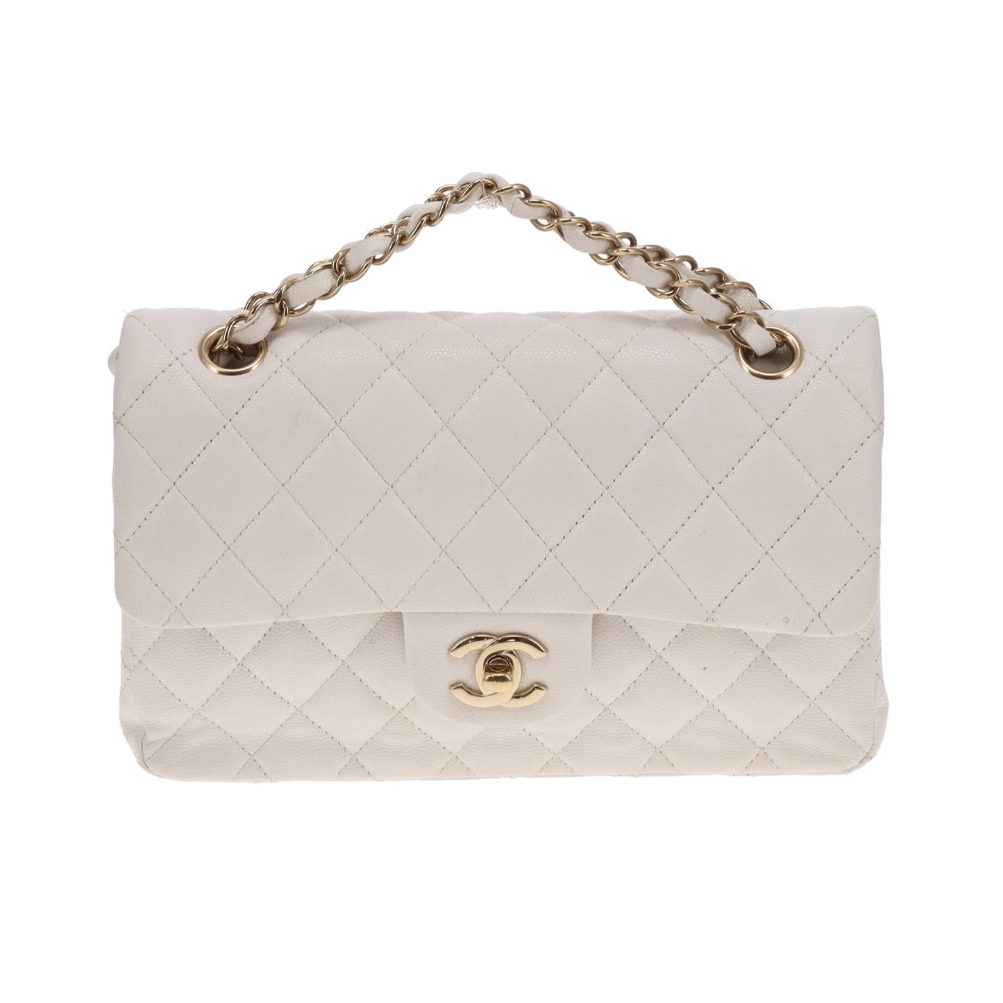 Chanel Classic Double Flap Small White Caviar GHW (NFID)