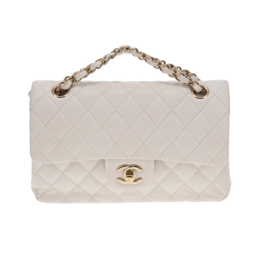 Chanel Classique Double Rabat Petit Caviar Blanc GHW (NFID)